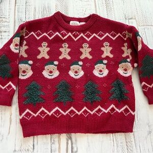 Festive Red Christmas Sweater with Gingerbread and Snowmen